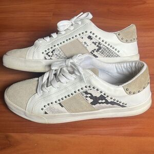 Zara Suede & Leather Snakeprint Sneakers with Stud Detail